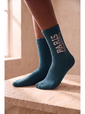 Katia & Bony Unisex Paris Desenli Pamuklu Soket Çorap Yeşil