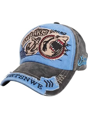 Uniquetrenders Unisex Eskitme Sharks Nakışlı Ayarlanabilir Beyzbol Kep Şapka