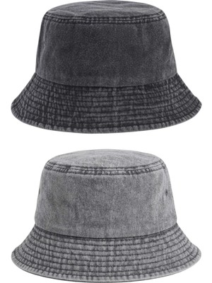Uniquetrenders Unisex Eskitme Vintage %100 Pamuklu Bucket Kova Şapka 2'li Set