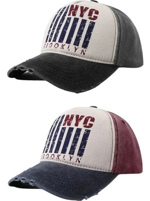 Uniquetrenders Unisex Eskitme Nyc Brooklyn Nakışlı Ayarlanabilir Beyzbol Kep Şapka 2'li Set