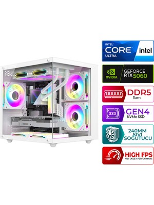 Xaser Kratos X40 Intel Ultra 5 225F 16GB Ddr5 Ram 512GB M.2 Nvme SSD 8gb RTX5060 Sıvı Soğutmalı Masaüstü Oyuncu Bilgisayarı
