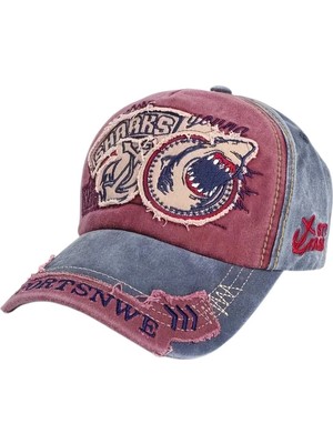 Uniquetrenders Unisex Eskitme Sharks Nakışlı Ayarlanabilir Beyzbol Kep Şapka