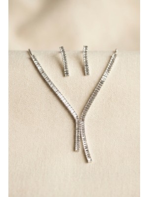 Clariss Baget Zirkon Taşlı Su Yolu Kolye ve Küpe Set