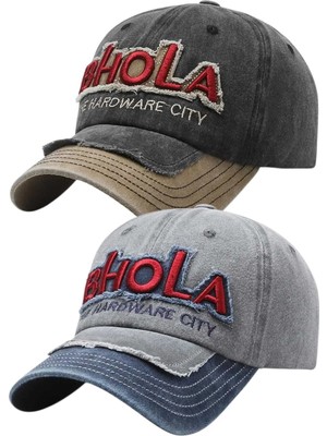 Uniquetrenders Unisex Eskitme Bhola Nakışlı Ayarlanabilir Beyzbol Kep Şapka 2'li Set