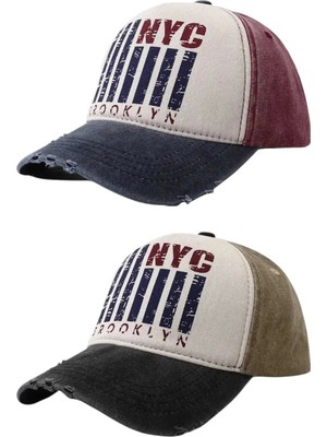 Uniquetrenders Unisex Eskitme Nyc Brooklyn Nakışlı Ayarlanabilir Beyzbol Kep Şapka 2'li Set