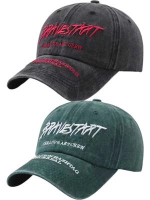 Uniquetrenders Unisex Eskitme Bravestart Nakışlı Ayarlanabilir Beyzbol Kep Şapka 2'li Set