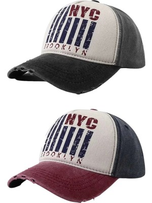 Uniquetrenders Unisex Eskitme Nyc Brooklyn Nakışlı Ayarlanabilir Beyzbol Kep Şapka 2'li Set