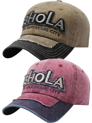 Uniquetrenders Unisex Eskitme Bhola Nakışlı Ayarlanabilir Beyzbol Kep Şapka 2'li Set