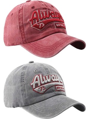 Uniquetrenders Unisex Eskitme Always 75 Nakışlı Ayarlanabilir Beyzbol Kep Şapkası 2'li Set