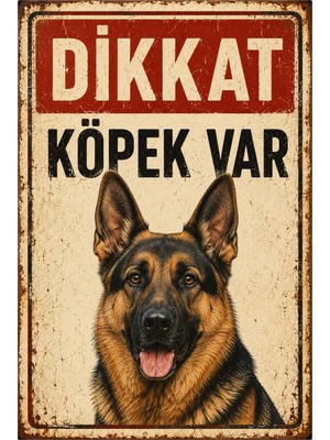 Lucena Retro Dikkat Köpek Var Alman Çoban Köpeği Metal Uyarı Tabelası Dekoratif Levha