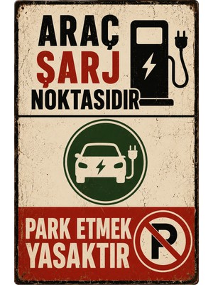 Lucena Araç Şarj Noktasıdır Park Etmek Yasaktır Retro Metal Tabela Dekoratif Uyarı Levhası
