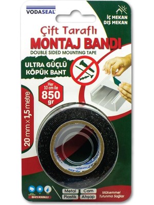 TeknoKapsül Vodaseal Ultra Güçlü Çift Taraflı Köpük Bant 20 mm x 1,5 Metre