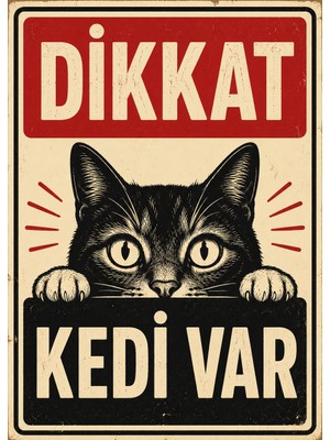 Lucena Retro Dikkat Kedi Var Metal Uyarı Tabelası Dekoratif Kapı Bahçe Duvar Levhası