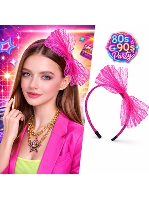 Ozka Concept 80’ler 90’lar Neon Pembe Dantel Taç Fiyonklu