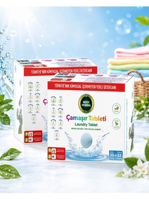 Noxy Herbal Renkliler Için Çamaşır Tableti 33 Adet 2’li Set Vegan Kokusuz