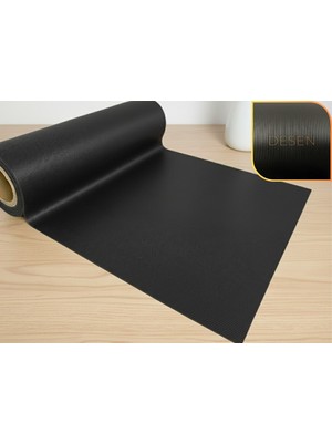 ALMITAL 48 Cm X 1 M Siyah Çizgi Desenli Suni Deri, Çekmece içi Kaydırmaz Çekmece Halısı, raf örtüsü