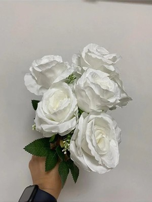 Elif Aksesuar Yapay Beyaz Gül Demeti 9 Kafalı 43 cm