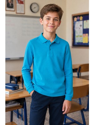 Beniizle Unisex Çocuk Uzun Kollu Polo Yaka Okul Tişört