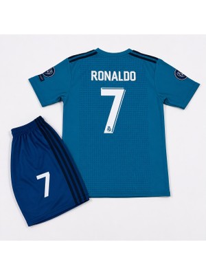 Taner Spor Real.madrid. Ronaldo Deplasman Turkuaz 2018 Şampiyonlar Ligi Çocuk Forması 2 Li Set