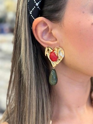 Herşey Trend Taşlı Küpe - Kırmızı
