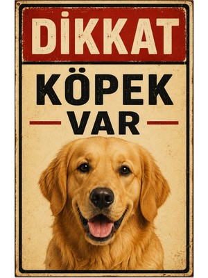 Lucena Retro Dikkat Köpek Var Golden Retriever Metal Uyarı Tabelası Dekoratif Levha