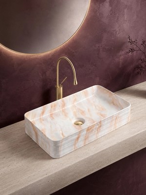 FUALORA Tezgah Üstü Seramik Çanak Lavabo Batarya Deliksiz 76*48*21 cm