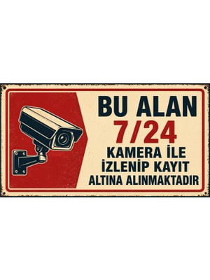 Lucena Retro Metal Uyarı Tabelası Bu Alan 7 24 Kamera ile Izlenmektedir Dekoratif Duvar Levhası