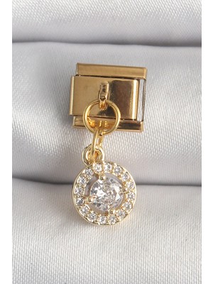 Ozka Concept 316L Çelik Gold Renk Sallantı Daire Zirkon Taşlı Charm