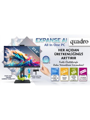 TeknoKapsül Quadro Expanse Aı B424 14165, I5-14400, 23,8" Fhd Ekran, 16GB Ram, 512GB Ssd, Pivot, Paylaşımlı Vga, Free Dos All In One Pc