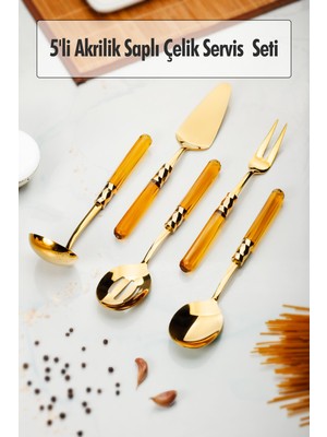 Ozka Concept 5 Parça Gold Servis Seti & Servis Sunum Seti Amber ( Kepçe / Kevgir / Sıpatula / Çatal / Kaşık )