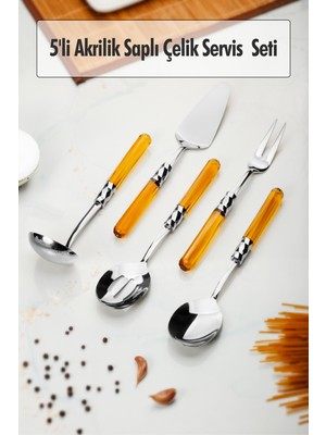 Ozka Concept 5 Parça Platin Servis Seti & Servis Sunum Seti Amber ( Kepçe / Kevgir / Sıpatula / Çatal / Kaşık )