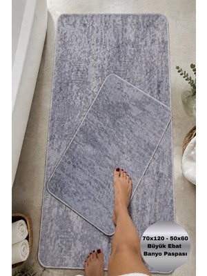 Modernsoft Noressa Gri Kaymaz Taban Makinede Yıkanabilir 70X120 50X60 Yumuşak Dokulu Banyo Paspası