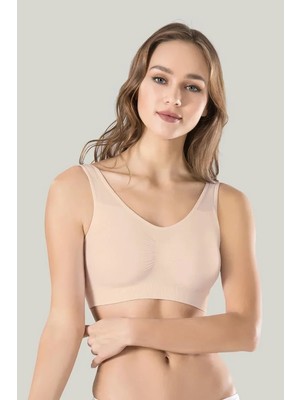Nemere Kadın Gri Kalın Askılı Çıkarılabilir Pedli Örme Seamless Dikişsiz Basic Büstiyer