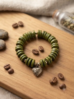 Mimoza Accessories Kalp Charm Detaylı Yeşil Bileklik