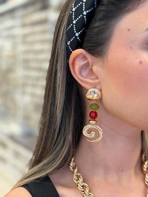 Herşey Trend Taşlı Küpe - Yeşil