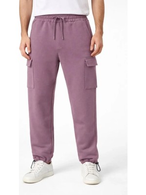 Nova Epoxy Art   Erkek Baggy Üç Iplik Kargo Cepli Eşofman Ayarlanabilir Paça Beli Ipli Pantolon - Gül Kurusu