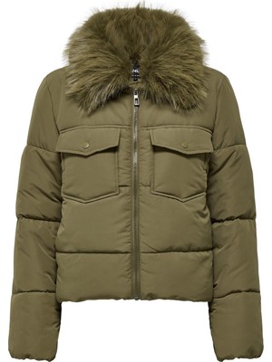 Only Onlmaggı Fur Puffer Kadın Şişme Mont – Kürklü Kapüşonlu, Fermuarlı, Kışlık Ceket