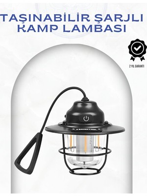 Nurton Geometrik Tasarımlı Vintage Kamp Lambası – Type-C Şarj Ayarlanabilir Parlaklık