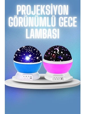 Nurton Renkli Yıldızlı Gökyüzü Projeksiyon Gece Lambası Pilli ve USB Kablolu