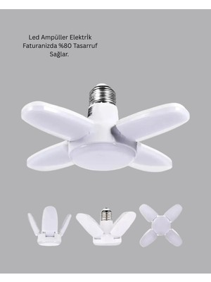 Nurton 4 Kollu Katlanır Pervane LED Ampül 60 Watt Yüksek Aydınlatma ve Enerji Tasarrufu