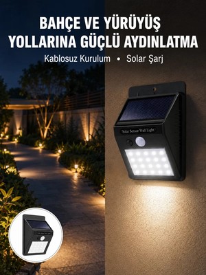 Nurton Kablosuz Solar LED Lamba | Bahçe Veranda Merdiven Işığı Otomatik Aç-Kapa Sensörlü Yeni Nesil