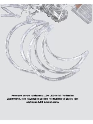Nurton Yıldız ve Ay Figürlü Prizli Perde LED Işık Romantik Ortam Aydınlatması Yeni Nesil
