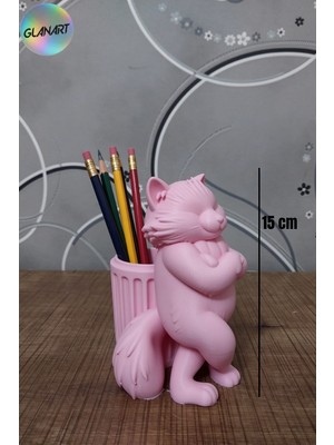 Glanart 3 Boyutlu Kedi Figürlü Masa Üstü Kalemlik (3d Filament) 1 Adet Pembe