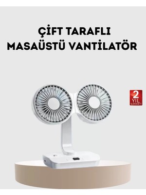 Nemere Ithalat Kablosuz USB Şarjlı 720° Döner Masaüstü Fan – Çift Taraflı Serinlik ve Gece Lambası