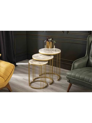Vivense Roma Zigon Sehpa, Metal Ayaklı, Mermer Desenli Gold