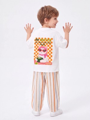 Elibaby Pamuklu Oversize Baskılı Tişört (Kırık Beyaz)