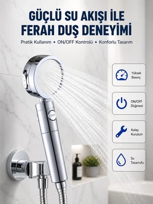 Sepetopia Şelale Sisi ve Masaj Özellikli Banyo Duş Başlığı