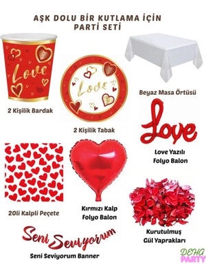 Deha Parti Kalpli Balon Mum Romantik Yemek Seti Sevgililer Günü Doğum Günü Yıl Dönümü Evlilik Teklifi Süs