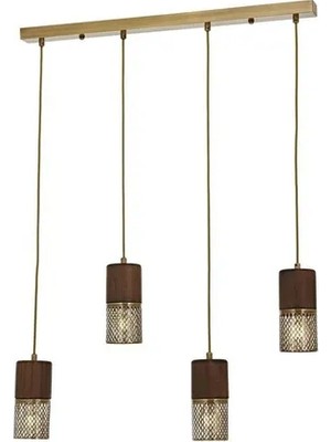 Vivense Avonnı Av 60265 4ey Eskitme Kaplama Modern Avize E27 Metal Ahşap 80X9 cm