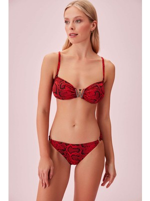 Suwen Red Snake Detaylı Desenli Bikini Alt